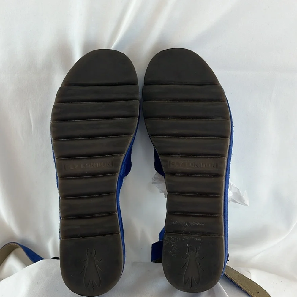 Fly London Royal Blue Suede Sandals w/ Long-Length Strap - Picture 7 of 8